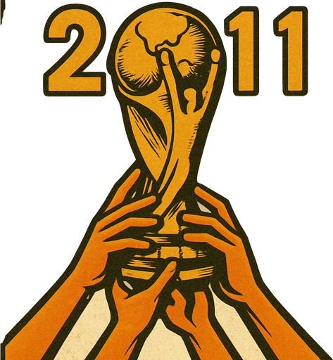 2011 futbol şampiyonluk kupası resmi oluştur . Bu kupayı alttan birden fazla el kaldırıyor olsun . kupa  altın sarısı renkte olsun . retro temada olsun !.
In-Game asset.  2d.  High contrast.  No shadows