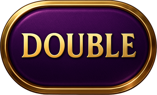 Crea un asset visual para el botón 'DOUBLE' (Doblar Apuesta) para la mesa de Blackjack de lujo.

Objetivo: Un botón claro y elegante que permita al jugador doblar su apuesta, coherente con la opulencia del casino.

Diseño:

Forma: Óvalo o rectángulo con bordes suaves, prominente y fácil de pulsar.

Texto Central: La palabra 'DOUBLE' (o 'DOBLAR') en mayúsculas, con tipografía audaz, limpia y elegante de casino.

Color: Base en un color que sugiera riesgo/recompensa, como un púrpura real o un dorado más oscuro, con acabado metálico o pulido.

Borde: Un borde brillante en dorado o plateado.

Efectos (si Upit lo permite):

Sutil efecto de relieve o biselado para darle profundidad.

Un ligero brillo o resplandor que lo haga destacar.

Textura que simule metal pulido o un material lujoso.

Fondo: Asset independiente con fondo transparente..
In-Game asset.  2d.  High contrast.  No shadows
