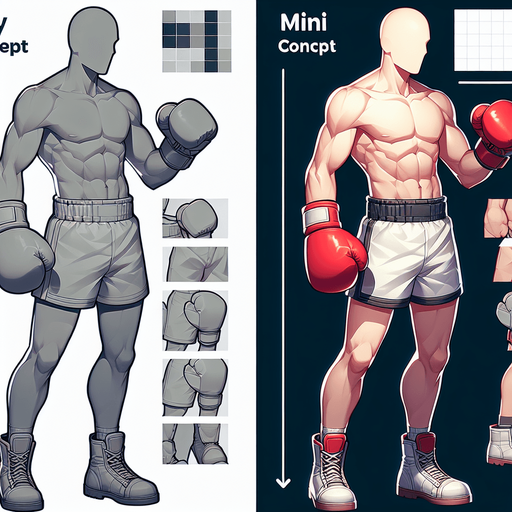 Fighter with 2 fight gloves, full body, mini fighter.
Single Game Texture. In-Game asset. 2d. Blank background. High contrast. No shadows, digital art style
