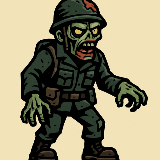 Soldier zombie.
In-Game asset.  2d.  High contrast.  No shadows