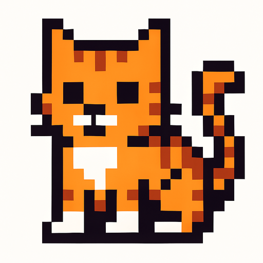 pixel cat.
In-Game asset.  2d.  High contrast.  No shadows