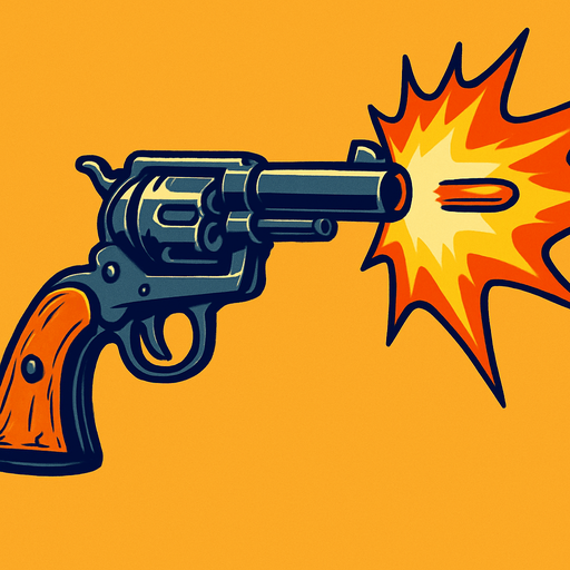a firing western revolver
In-Game asset.  High contrast.  No shadows