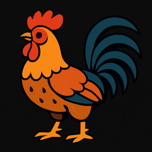 siyah arkaplanlı bir horoz.
In-Game asset.  2d.  High contrast.  No shadows