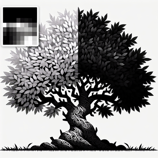 Tree.
Single Game Texture.  In-Game asset.  2d.  Blank background.  High contrast.  No shadows