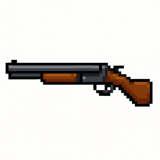 Pixel art shotgun less pixel.
In-Game asset.  2d.  High contrast.  No shadows. Pixel art