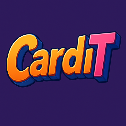 I want you to write the word “CardiT” in 3D, using vibrant colors. The style should be like animation, but not childish..
In-Game asset.  High contrast.  No shadows. 3d. Anime