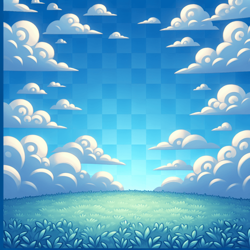 blue sky and with cloud.
Single Game Texture.  In-Game asset.  2d.  Blank background.  High contrast.  No shadows