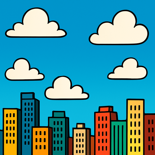 fondo de caricatura 2d, en la parte de abajo se vea edificios de ciudad y el 70% que sea del cielo.
In-Game asset.  2d.  High contrast.  No shadows