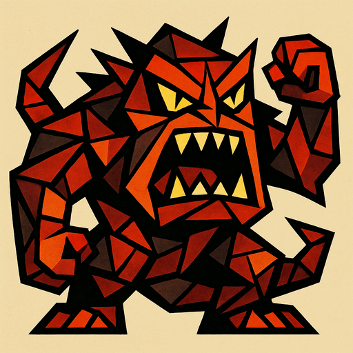 Aşırı kızgın, kübizm tarzında bir canavar çiz..
In-Game asset.  2d.  High contrast.  No shadows