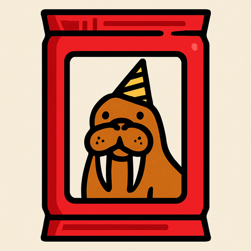 Red Card packet with a walrus with a party hat in the center.
In-Game asset.  2d.  High contrast.  No shadows