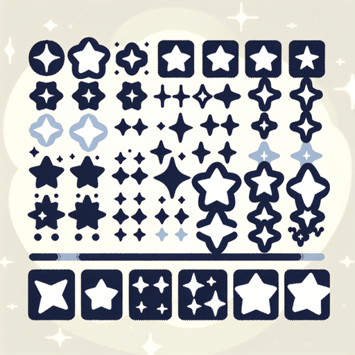 A spritesheet consisting of a variety of white stars. vector style..
Single Game Texture. In-Game asset. 2d. Blank background. High contrast. No shadows.