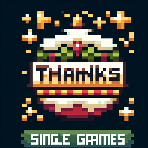 8 bit. message that reads ''Thanks!''. x-mas themed. in game asset. Single Game Texture. In-Game asset. 2d. Blank background. High contrast. No shadows.