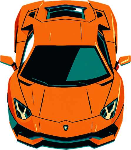lamborghini üstten çekilmiş.
In-Game asset.  2d.  High contrast.  No shadows