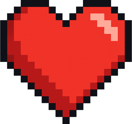 kalp şekli pixel art 2d.
In-Game asset.  High contrast.  No shadows