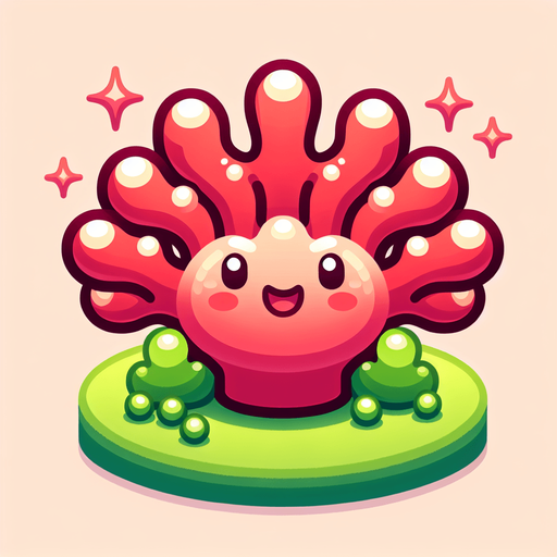 Tatlı gülümseyen mercan resmi.
Single Game Texture.  In-Game asset.  2d.  Blank background.  High contrast.  No shadows