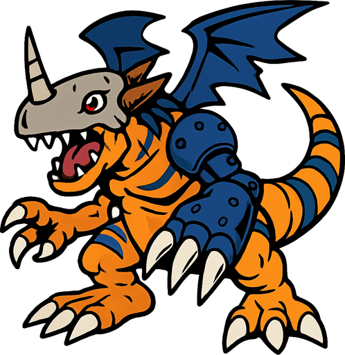 Metalgreymon.
In-Game asset.  2d.  High contrast.  No shadows