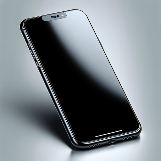 Photorealistic iphone smartphone with full blackscreen, front view.