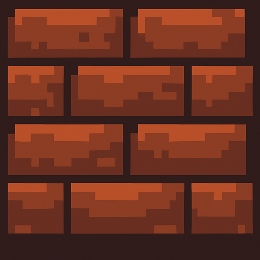 Make a 2D top down pixelated flat image of brick.
In-Game asset.  2d.  High contrast.  No shadows