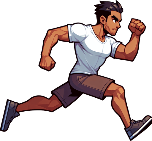 Person man running.
Single Game Texture.  In-Game asset.  2d.  Blank background.  High contrast.  No shadows