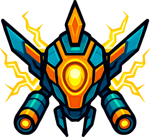 different cyber electro flying enemy from the front side facing camera. HD colors. separated
In-Game asset.  2d.  High contrast.  No shadows