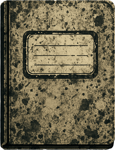 A dirty notebook like it was in a abandoned school.
In-Game asset.  2d.  High contrast.  No shadows