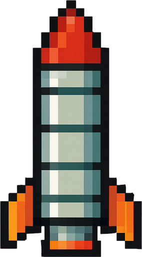 a 2d pixel art missile.
In-Game asset.  2d.  High contrast.  No shadows