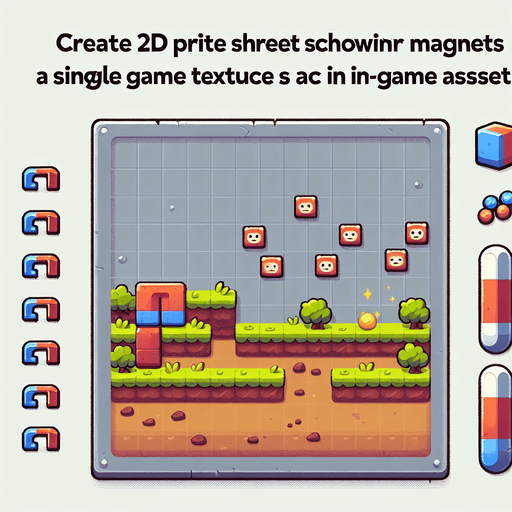 A sprite sheet of magnets.
Single Game Texture. In-Game asset. 2d. Blank background. High contrast. No shadows.