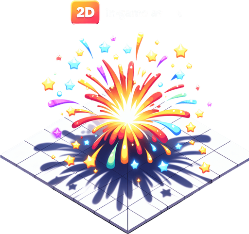 havai fişek patlaması.
Single Game Texture. In-Game asset. 2d. Blank background. High contrast. No shadows.