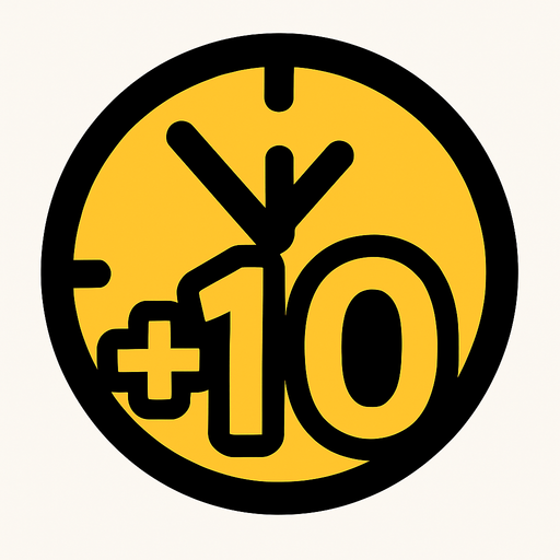 +10 inside of a clock icon.
In-Game asset.  2d.  High contrast.  No shadows