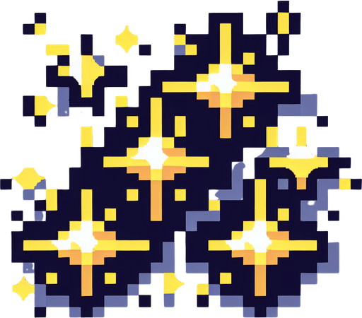 3 yellow sparkles, pixelart, no background
Single Game Texture. In-Game asset. 2d. High contrast. No shadows.