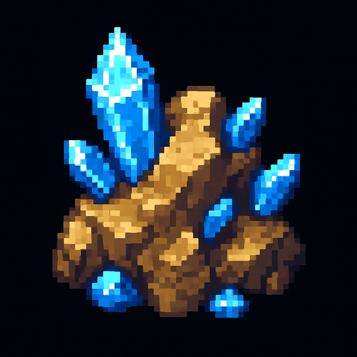 roca con trozos de cristal.
In-Game asset.  2d.  High contrast.  No shadows. pixelart