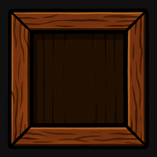 crea una caja de madera que este el medio vacio solo hacme el marco y un color de madera oscura en el centro.
In-Game asset.  2d.  High contrast.  No shadows