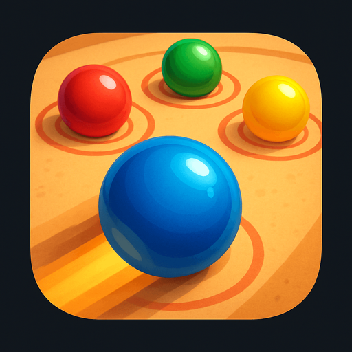 Modern App Store icon, high definition, square with rounded corners, for a game titled "Marble Striker" and with the description "A digital take on the traditional Turkish marble game where players flick their shooter marble to knock target marbles out of play areas. Master the physics-based mechanics, overcome challenging layouts, and earn points by successfully hitting and removing marbles.". No text on icon!
