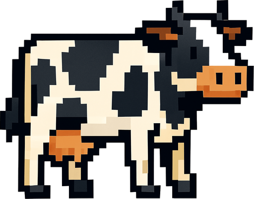 pixel art cow.
In-Game asset.  2d.  High contrast.  No shadows