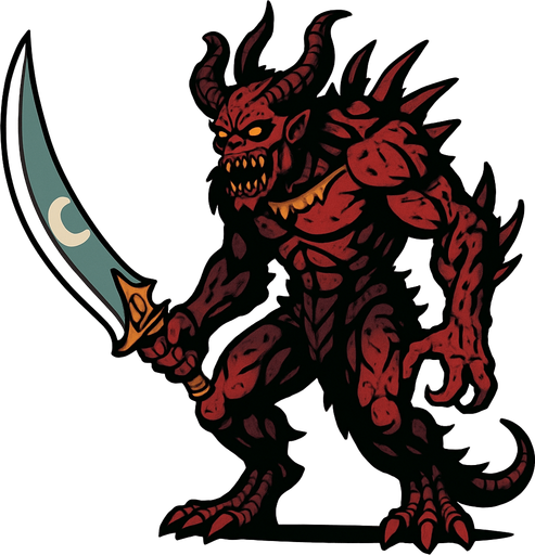 It's a scary monster, it has a 50-meter sword in its hand, it looks like the full moon sword in the game Metin2..
In-Game asset.  2d.  High contrast.  No shadows