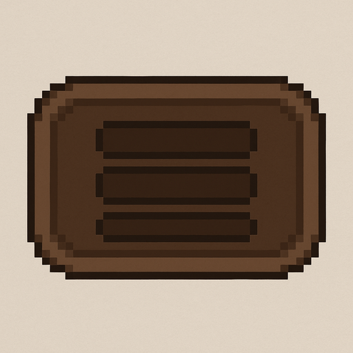 Menu button. Pixel art dark brown..
In-Game asset.  2d.  High contrast.  No shadows No writing inside