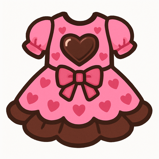 cute pink heart chocolate design dress top view..
In-Game asset.  2d.  High contrast.  No shadows