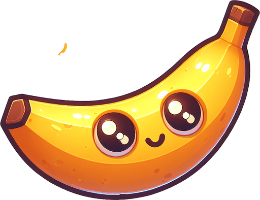 Banana with eye and mouth animation..
Single Game Texture.  In-Game asset.  2d.  Blank background.  High contrast.  No shadows