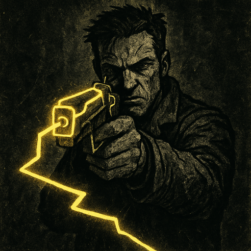 Looking like rough and dark with electrical weapon targets you a man.. make a yellow neon line to image
2d