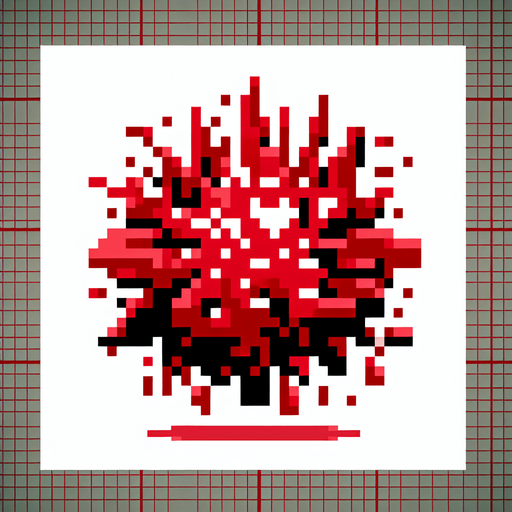 pixelated red explosion. 8 bit..
Single Game Texture. In-Game asset. 2d. Blank background. High contrast. No shadows.