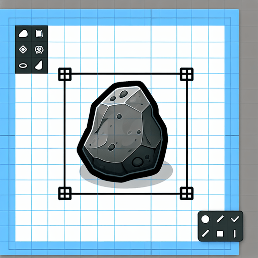 single rock.
Single Game Texture.  In-Game asset.  2d.  Blank background.  High contrast.  No shadows