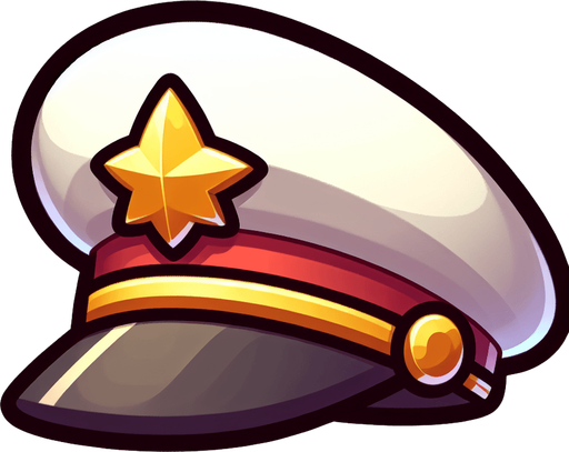 A captain’s hat. Side profile. Cartoon.
Single Game Texture.  In-Game asset.  2d.  Blank background.  High contrast.  No shadows