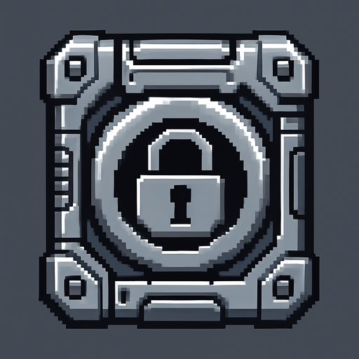sci-fi metallic lock, pixel art.
In-Game asset.  2d.  High contrast.  No shadows