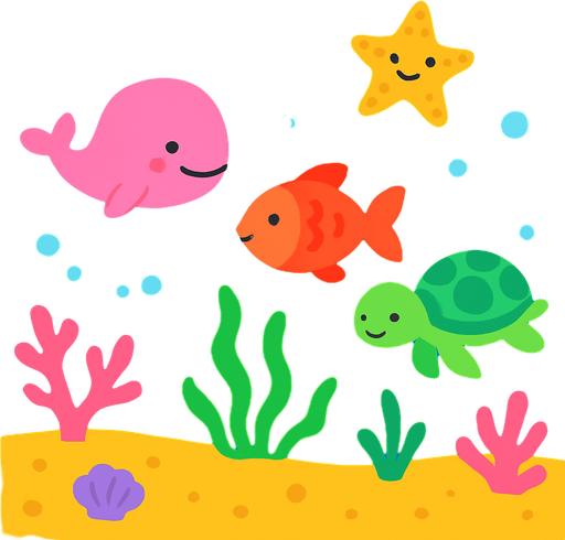 Fond d'écran océan mignon.
In-Game asset.  2d.  High contrast.  No shadows