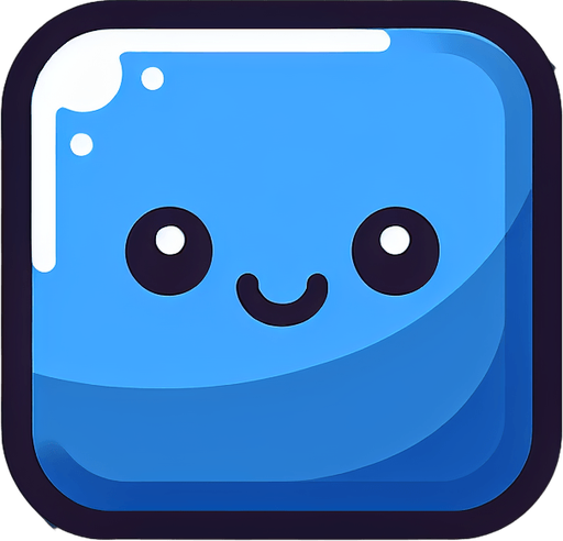 Perfectly square bright dark blue game piece with cute happy face. Cartoon style. Cute art style. Simple vector style. No Shadows. Single Game Texture. In-Game asset. 2d. Blank background. High contrast. No shadows..