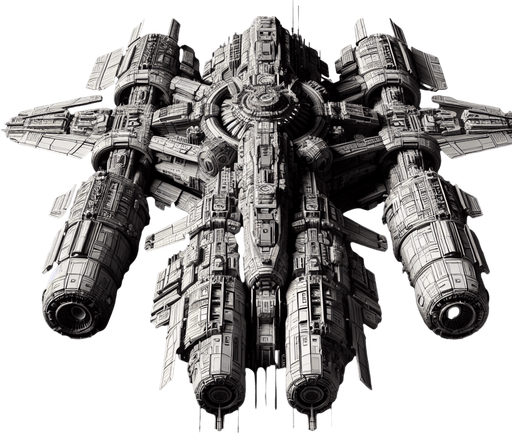 A space ship.
Single Game Texture.  In-Game asset.  2d.  Blank background.  High contrast.  No shadows standing