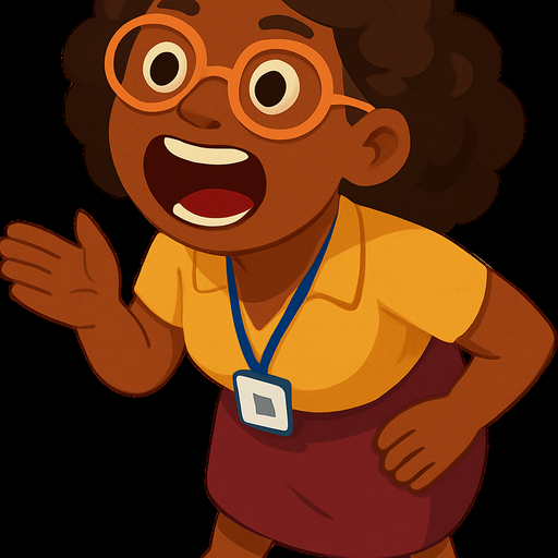 Make her open her mouth wide like she is talking very much, and lean forward slightly