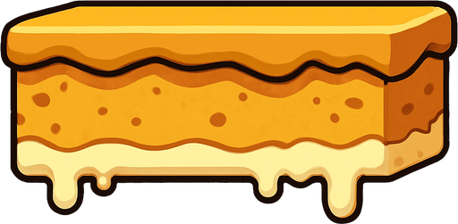 lateral view of a flat cake in rectangular platform shape for a platformer game.
In-Game asset.  2d.  High contrast.  No shadows
