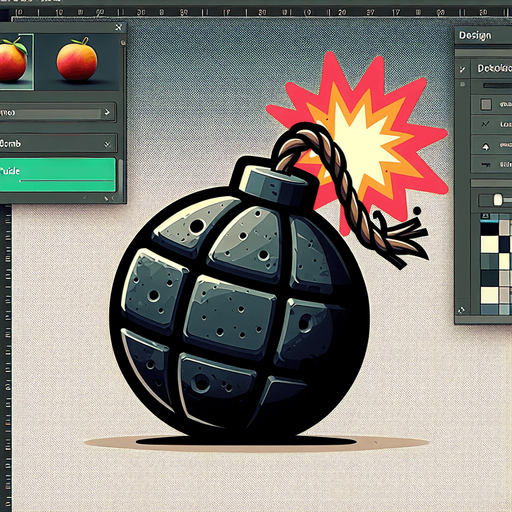 firing Bomb Asset firing on top of the bomb thread: Approximately 512x512 pixels. Consistent with fruit sizes to maintain visual coherence..
Single Game Texture.  In-Game asset.  2d.  Blank background.  High contrast.  No shadows