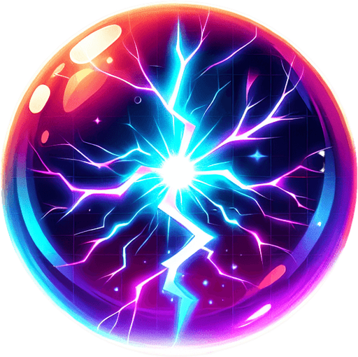 Plasma Bolt – A glowing energy ball with a sci-fi effect..
Single Game Texture.  In-Game asset.  2d.  Blank background.  High contrast.  No shadows